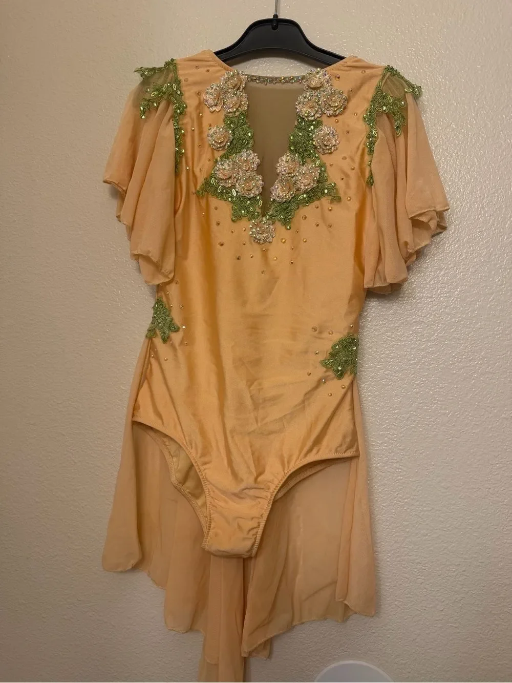 Glamour solo custom rhinestone dance costume tan nude illusion MA-Medium adult